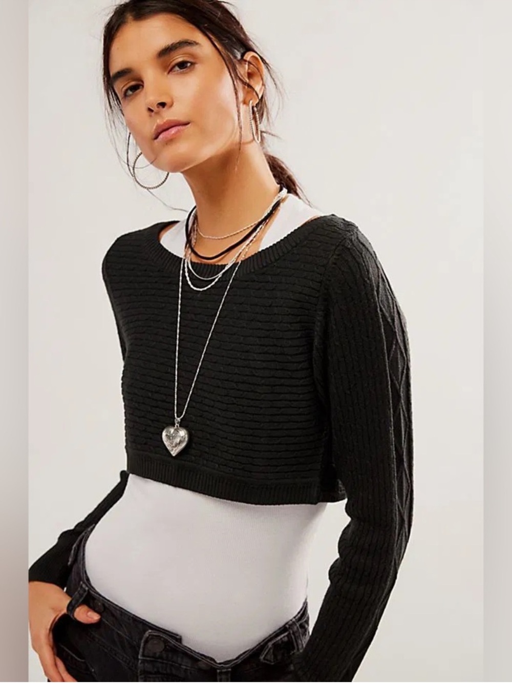 Free People On the Town Crop Sweater Black - Size S